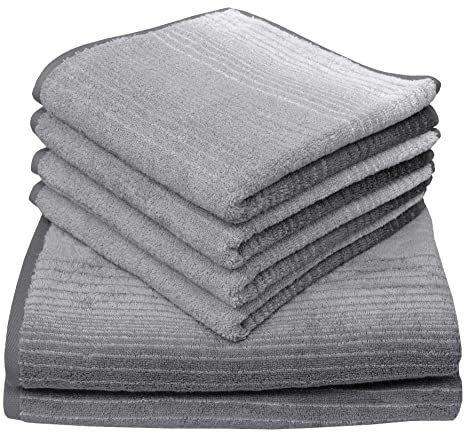 Dyckhoff 6-TLG Frottier Handtücher Set COLORI mit Aufhängeschlaufe 100% Baumwolle 450 g/m² BIO GOTS OEKO-Tex zertifiziert weich saugstark 2x Duschtuch 70x140 cm 4x Handtuch 50x100 cm grau 0768596101