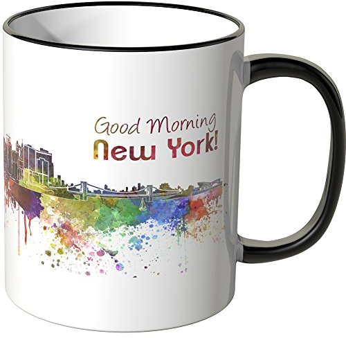 WANDKINGS® Tasse, Schriftzug Good Morning New York! mit Skyline - SCHWARZ
