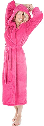 CelinaTex Samos Bademantel Kapuze Damen Herren XS pink Sherpa-Fleece Morgenmantel wadenlang Saunamantel Unisex