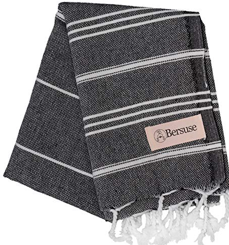 Bersuse 100% Algodon - Anatolia Toalla de Mano Turca - Cuidado del Bebe, Cara, Cabello, Cocina, Bano - 60 x 110 cm, Negro