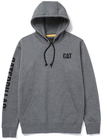 Caterpillar Trademark Banner Hoodies for Men Featuring CAT Logo on Chest and Sleeve with S3 Cord Management, Dark Heather Grey - XX-Large