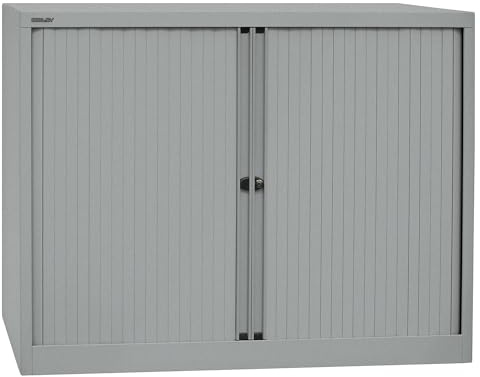 BISLEY Rollladenschrank EuroTambour, 2 Fachböden, 2,5 OH, Metall, Sl355 Rollladen/Korpus Silber, 43 x 120 x 103 cm