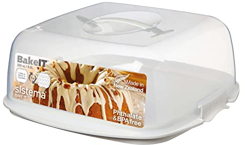 Sistema BAKE IT Kuchentransportbox & Cupcake-Box | 8,8 l | Wendeboden für 12 Cupcakes oder 1 Kuchen | BPA-frei | weiß/transparent | 1 Stück