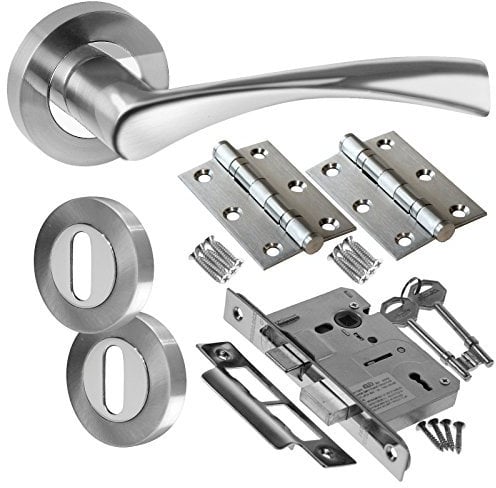 Astrid Chrome Twin Finish Door Handle Lever On Rose - Lock Door Pack - Polished Chrome/Satin Chrome
