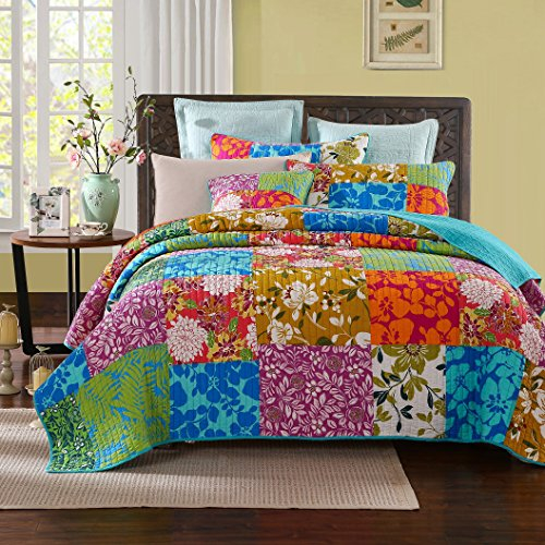 Tache 100% Baumwolle 3 PC colorful Flower Power Party Flickenteppich Set, baumwolle, weiß, King Size