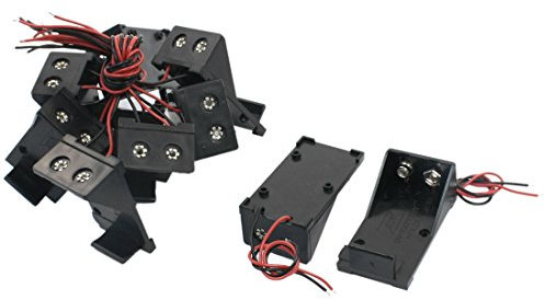 sourcing map 10pcs Two Wire Leads Spring Clip 9V Battery Holder Case Storage Box