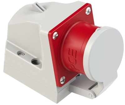PCE 515-6d CEE-Wandgerätestecker 16A 5p 6h IP44 - Winkelstecker mit Deckel | Spritzwassergeschützt IP44, 3P+N+PE, 400V, robustes PA6 Gehäuse in Rot, ideal für Baustelle, Werkstatt und Camping.
