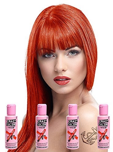 4 x Crazy Color Semi Permanent Hair Colour Dyes by Renbow 100ml Coral Red 57