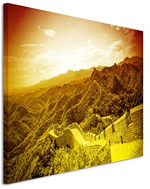 Sinus Art 120x80cm Wandbild – Farbe Orange Gelb - Leinwandbild auf Keilrahmen in Bester Qualität - Chinesische Mauer China Landschaft