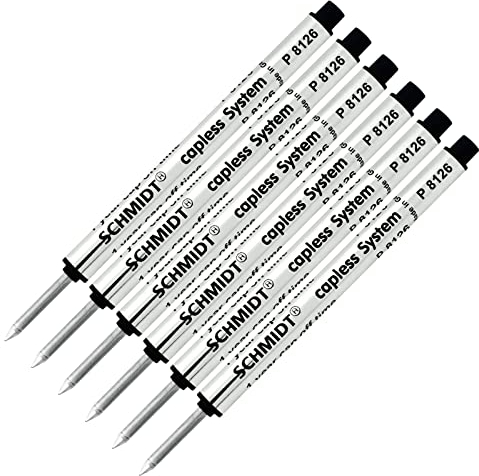 Retro 1951 kurze Capless Tintenrollermine feine Spitze, Schmidt P8126, P8126 Short Black, 6er-Pack Schmidt Capless Tintenrollerminen, passend für Retro 51 Tornado Tintenroller.