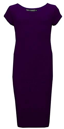 A2Z 4 Kids Girls Dresses Plain Short Sleeves Cap Slim Fit Stretch Bodycon Midi Maxi Comfortable Summer Party Fashion Dress Top Age 5-13 Years Purple