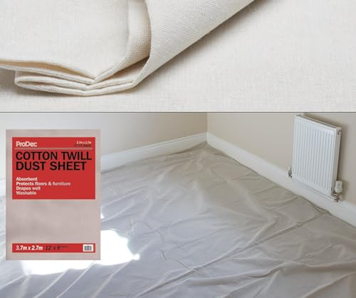 ProDec 12ft x 9ft Cotton Dust Sheet for Decorating | Carpet Protector - Washable Drop Cloth, Paint Shield, Painting Sheets, Heavy Duty Dust Sheets for Furniture, Paint Cloth