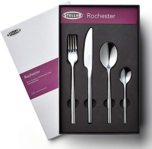Stellar Rochester 32-Piece Stainless Steel Cutlery Set in Gift Box for 8 People, Dishwasher Safe