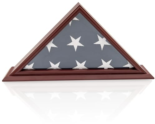 DECOMIL - 5 x 9 Beerdigungs-/Veteranen-Flagge, elegante Vitrine mit Sockel, Massivholz, Kirsch-Finish