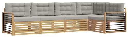 vidaXL Outdoor-Sofagarnitur 6 pcs Weiß und Hellgrau Polyester, Patio Lounge, modernes Sofa für draußen, wetterfestes Gartenmöbel, bequemes Terrassen-Set