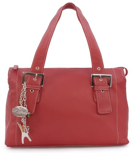 Catwalk Collection Handbags - Damen Leder Schultertasche - Handtasche Mittelgroß mit Viele Fächer - Jane - Rot