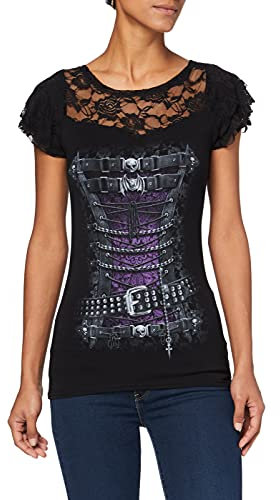 Spiral - Waisted Corset - Lace Layered Cap Sleeve Top Black - L