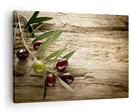 ARTTOR Bilder auf Leinwand Oliv italien aroma diät Leinwandbild 70x50cm Wandbilder Dekoration Wohnzimmer Schlafzimmer Küche Deko Klein Wanddeko Bild Wand Kunstdruck Art Wall Decor Canvas AA70x50-2420