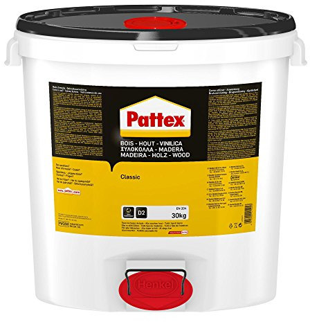 Pattex Vinilica Classic, Colla per Legno Resistente, Adesivo Acetovinilico ideale per Montaggi, Assemblaggi, Impiallacciature e Laminature su Legno, Colla Bianca, 30kg