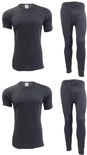 Gaffer Mens Thermal Sets 2 Pack Short Sleeve Tshirt Johns Bottoms Top T Shirt Ski Wear Dark Grey Charcoal XX-Large 2XL XXL