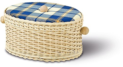Nähkorb oval, natur/blau, T 31cm x B 23cm x H 17cm