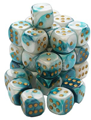 Würfelzeit 7217 - Würfel w6 12 mm, Alyen EIS-blau m/Gold (32)