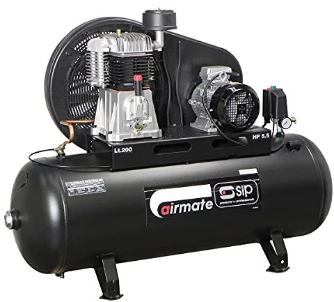 SIP Airmate TN5.5/200 Belt Drive Air Compressor, 400V 20A 3-Phase, 200L, 5.5hp / 4.1kW, 145psi / 10 Bar 24CFM