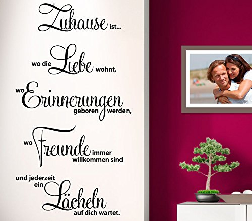 Wandtattoo-Günstig G001 Zitat Zuhause ist wo die Liebe wohnt ... Familie Liebe Wandaufkleber Wandsticker schwarz (BxH) 58 x 107 cm