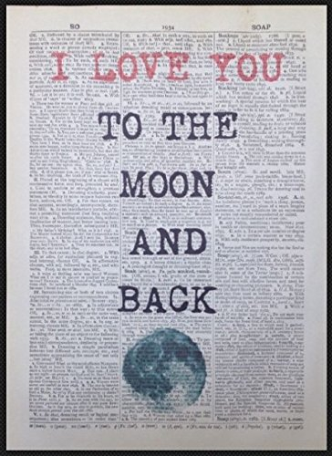 I love you to the moon and back Vintage Wörterbuch Seite Print Art Wand Bild