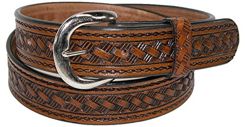CTM Men's Big & Tall Leather Western Belt with Removable Buckle, 46, Brown