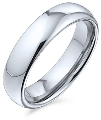 Bling Jewelry Bague de mariage en titane simple et sobre pour couples, dôme poli, pour hommes et femmes, ajustement confortable, ton argent, 5MM