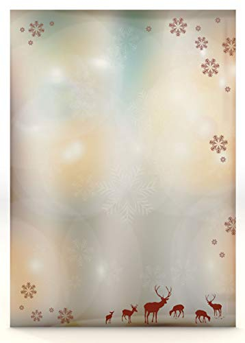 Weihnachtsbriefpapier | Rentiere | 20 Blatt weihnachtliches Motivpapier DIN A4 | Briefpapier