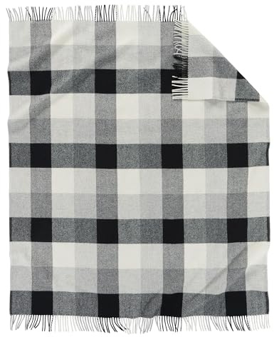 Pendleton Eco-Wise Washable Throw with Fringe 54 x 60 - 100% Wool, All Season, Washable, Soft and Durable Blanket for Home and Outdoor Adventures - Black/Ivory