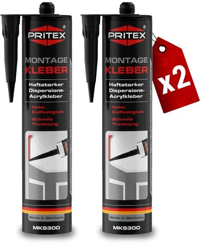 PRITEX Montagekleber Weiß 2x 300ml, Universalkleber Acrylat innen & außen
