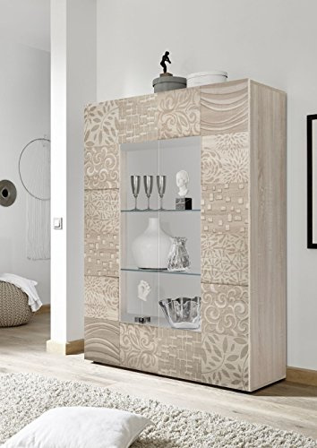 Web Convenienza Vetrina 2 Ante - Made in Italy - Collezione Miro Vetrinetta per Soggiorno Cucina Sala da Pranzo Moderno - Color Rovere Samoa Serigrafato