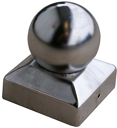 Gartenwelt Riegelsberger 1 Stück, Premium Pfostenkappe 101x101 mm aus Edelstahl mit Kugel Ø 8 cm für Pfosten 10x10 cm inkl. Schrauben Zaunkappe Abdeckkappe