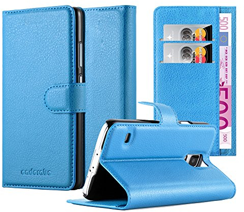 Cadorabo Hülle kompatibel mit Samsung Galaxy S5 / S5 NEO Handyhülle aus Kunst Leder Flip Klappbare Magnetische [Standfunktion] [Kartenfächern] Cover Hülle für Galaxy S5 / S5 NEO Tasche in Blau