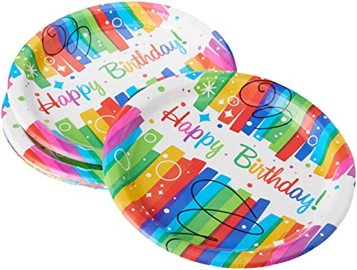 Unique Party - 49565 - Paquet de 8 Assiettes en Carton - Anniversaire Nœuds Arc-en-Ciel - 21.9 cm