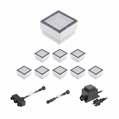 ledscom.de LED Pflaster-Stein Gorgon Boden-Einbauleuchte für außen, 10x10cm, 12V, warm-weiß 9er Set