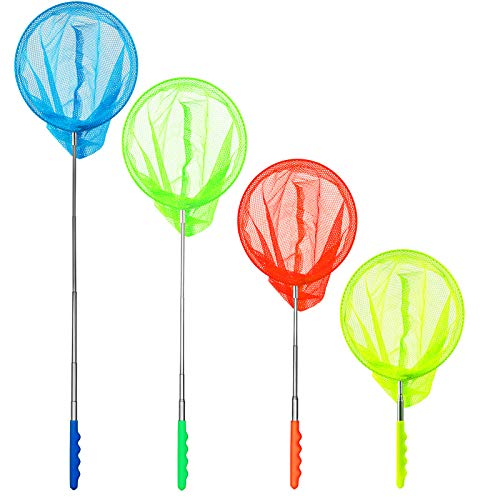 KAKOO 4er Teleskop Kinder Kescher Ausziehbar Schmetterlingsnetz Klein Fangnetz Outdoor Ideal Zum Fangen von Insekten Bugs Angeln Garten Pool Outdoor Fischernetz (A-4 Kescher in Bunt)
