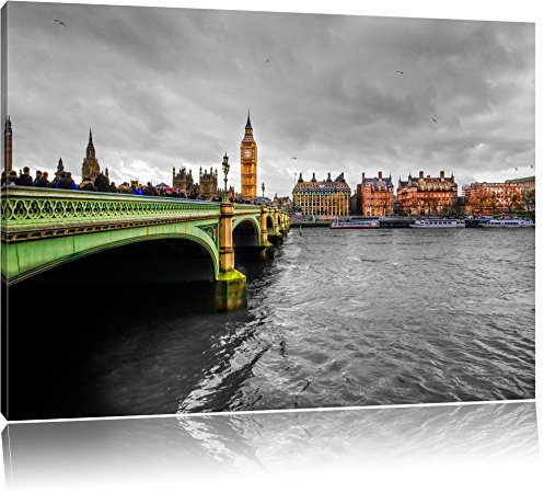 Pixxprint London mit Themse und Big Ben/Format: 80x60cm / Leinwandbild fertig bespannt Wandbild Kunstdruck