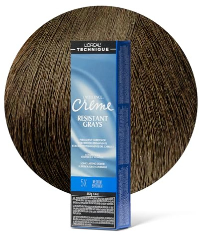 L'OREAL TECHNIQUE Excellence Crème Resistant Grays Permanent Hair Color - Max Coverage on Resistant Grays, Rich Crème No-Drip Formula & Patented Gray Seeking Dyes For All Hair Types, 5x Medium Brown