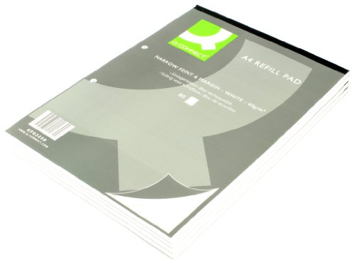 Q-Connect 80 Leaf A4 Ruled Narrow Feint and Margin Punched 2-Hole Head Bound Refill Pad (Pack of 10)