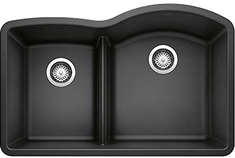 BLANCO, Anthracite 441598 DIAMOND SILGRANIT 40/60 Double Bowl Undermount Kitchen Sink with Low Divide, 32 X 21