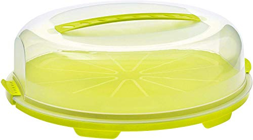 Rotho Fresh flache Tortenglocke mit Haube und Tragegriff, Kunststoff (PP) BPA-frei, grün/transparent, (35.5 x 34.5 x 11.6 cm)