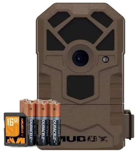 Muddy Pro Cam 14 MTC100K Combo - 14MP & 480 Video at 30FPS 0.7 Sec Trigger Speed 80ft Detection IR Range Durable Hunting Outdoor Scouting Trail Camera, AA Batteries & 16GB Memory Card Included