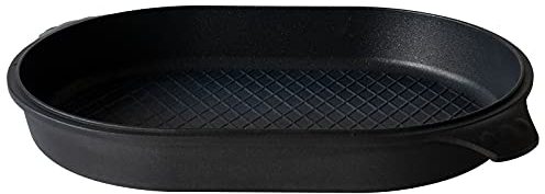 BAF Fischbräter Induktion 40 x 28 cm - Flacher Rand - großer ovaler geriffelter Bräter beschichtet aus Aluminiumguss
