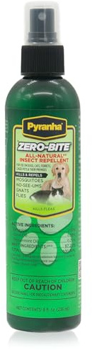 PYRANHA Zero-Bite Pet Spray, 8 Oz - for Use on Dogs, Cats, Ferrets, Caged Pets & Premises, Kills & Repels Fleas, Ticks, Flies, Mosquitoes, Mites & More