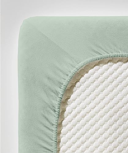 fleuresse Comfort Spannbettlaken (96 % Baumwolle, 4 % Elasthan), mit Rumdumgummizug, Ökotex Standard 100, für Matratzen bis 26 cm Höhe, 140 - 160 x 200 - 220 cm, blassgrün