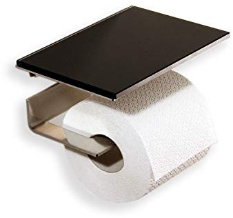 WC Rollenhalter/Toilettenpapierhalter mit schwarzer Abstellfläche/Ablage aus Glas - Made in Germany -